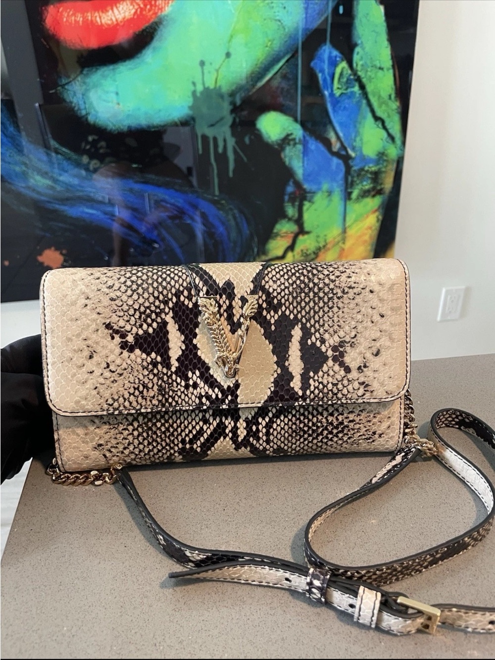 Versace Snakeskin Clutch - Black and Cream Authentic $1300 Retail Brand new Tags - Picture 7 of 13